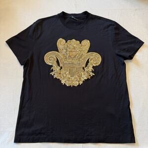 Authentic Versace Medusa Baroque Gold Embroidered T-Shirt Men’s Large Black